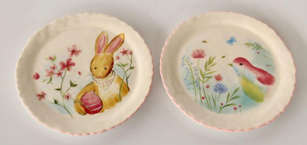 Set Of 2 Round Bunny & Bird Side Plate